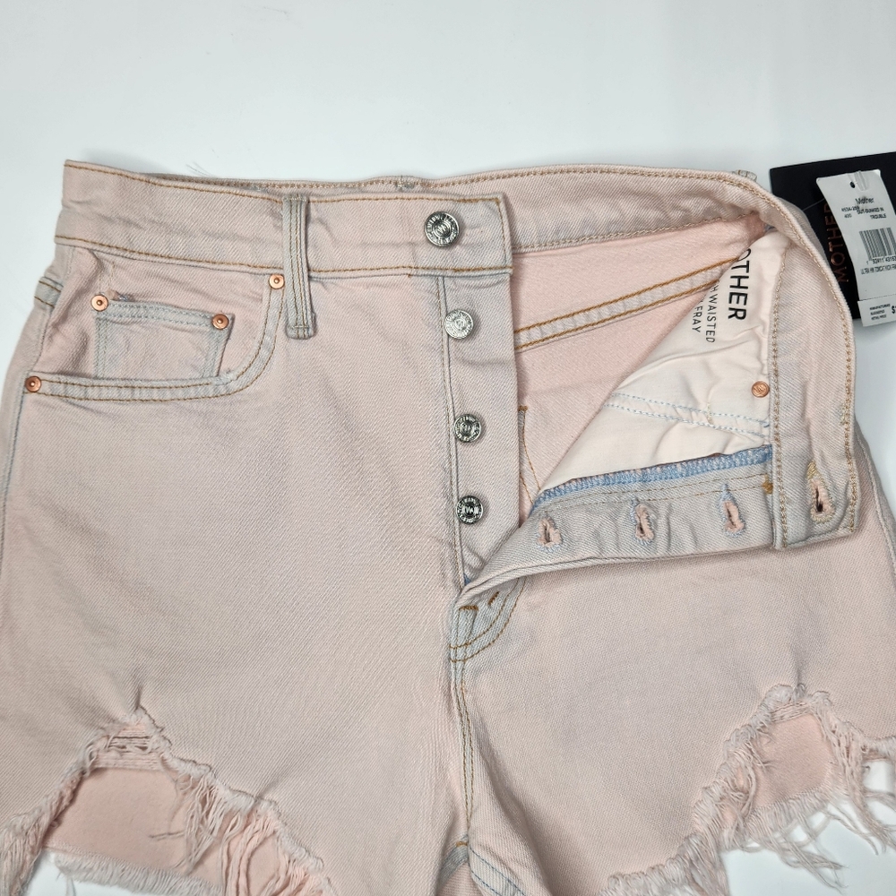 Mother Superior NWT *26 Pink Ultra High Waist Tomcat Kick Fray Shorts Distressed - Picture 2 of 15